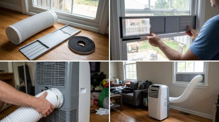 Sealed window vent kit for portable air conditioner airflow