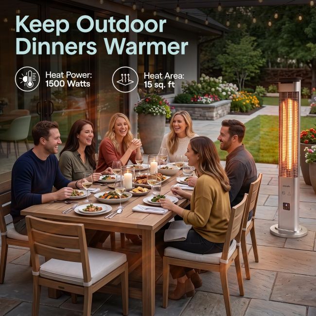 SereneLife outdoor electric heater designed for comfortable patio and backyard use
