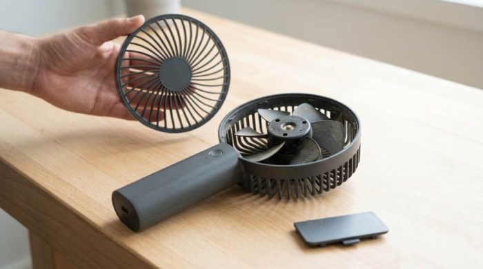 Step by step cleaning of portable rechargeable fan grille