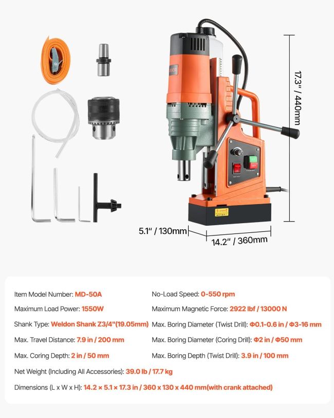 Best VEVOR 1550W portable magnetic drill press