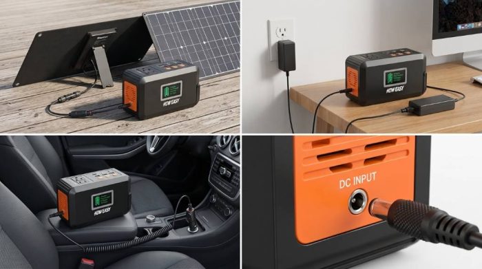 Vehicle charging cable attached to portable power station