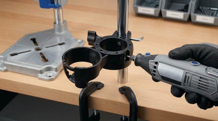 Adjusting plunge depth stop on Dremel drill press workstation stand