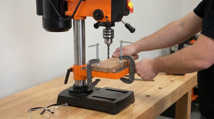 Beveling cast iron table on Wen 4206T drill press to 45 degrees