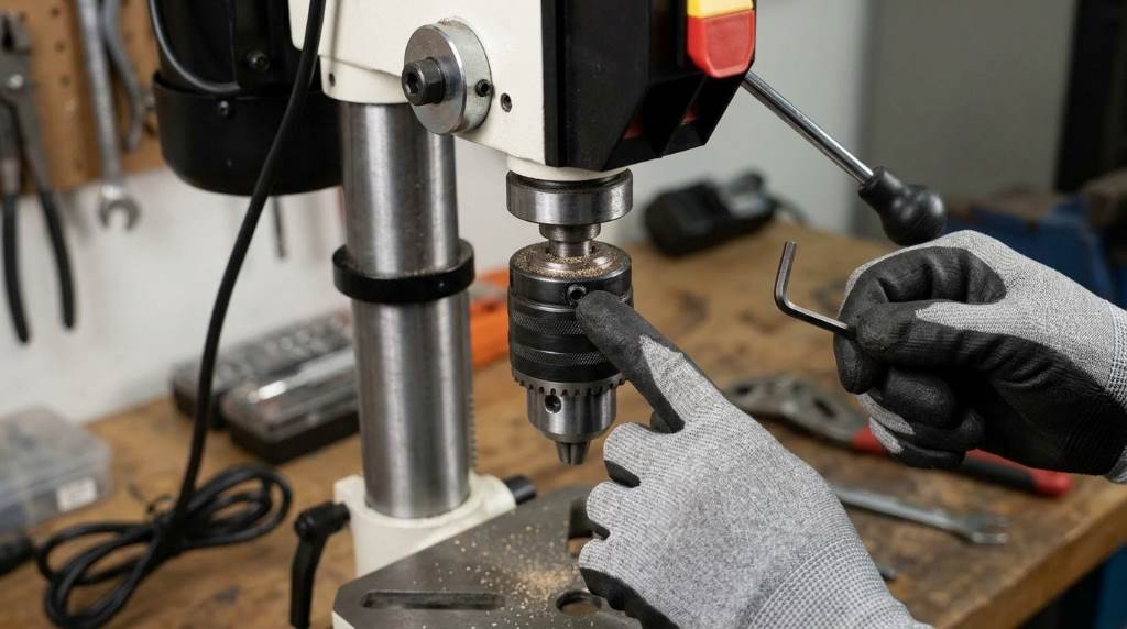 Cleaning variable-speed drive pulley sheaves on Jet JWDP-12 drill press