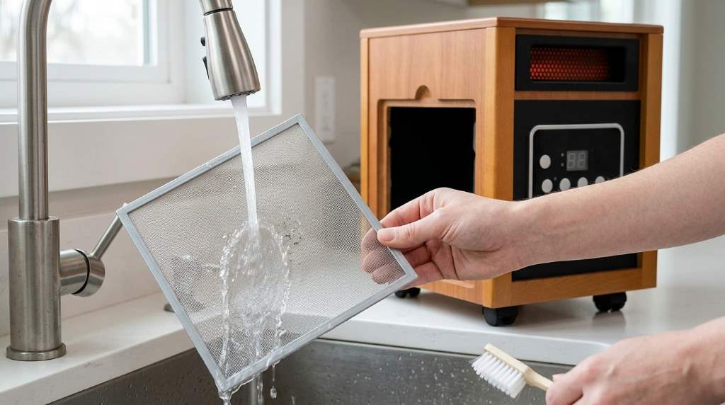 Cleaning washable air filter on Dr Infrared portable heater
