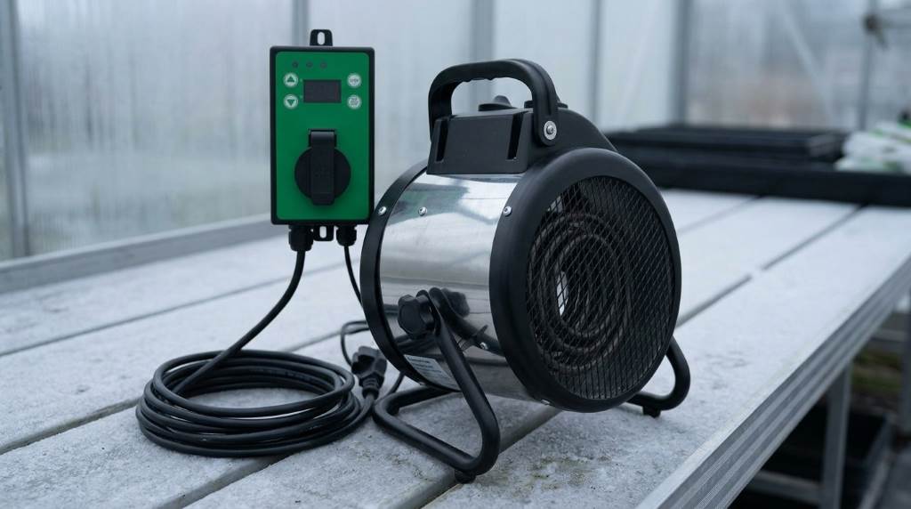 Inspecting heating coils on BioGreen Palma greenhouse heater