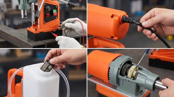 Lubricating annular cutter arbor and spring loaded pilot pin on drill press