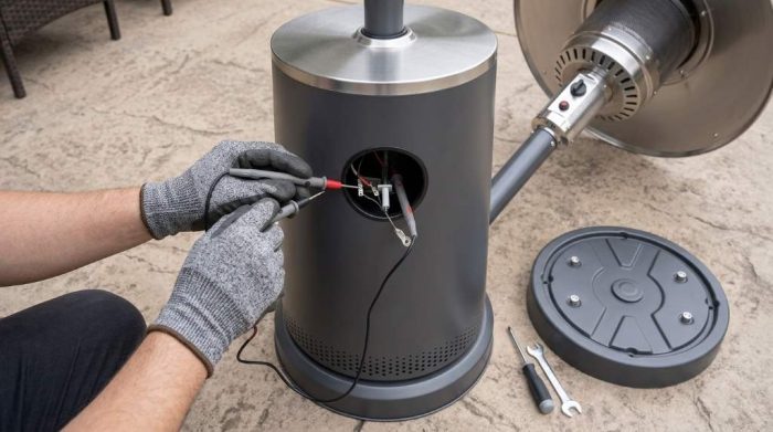Scrubbing carbon oxidation from copper thermocouple tip on East Oak patio heater