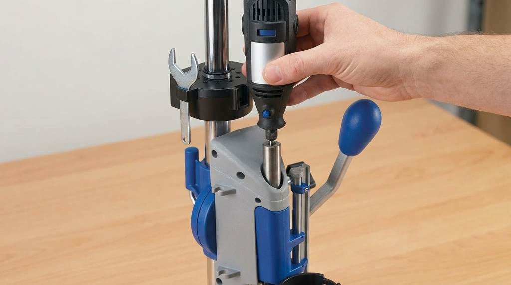 Securing rotary tool into Dremel drill press workstation stand collar