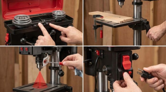Setting dual depth stop nuts on Skil benchtop drill press