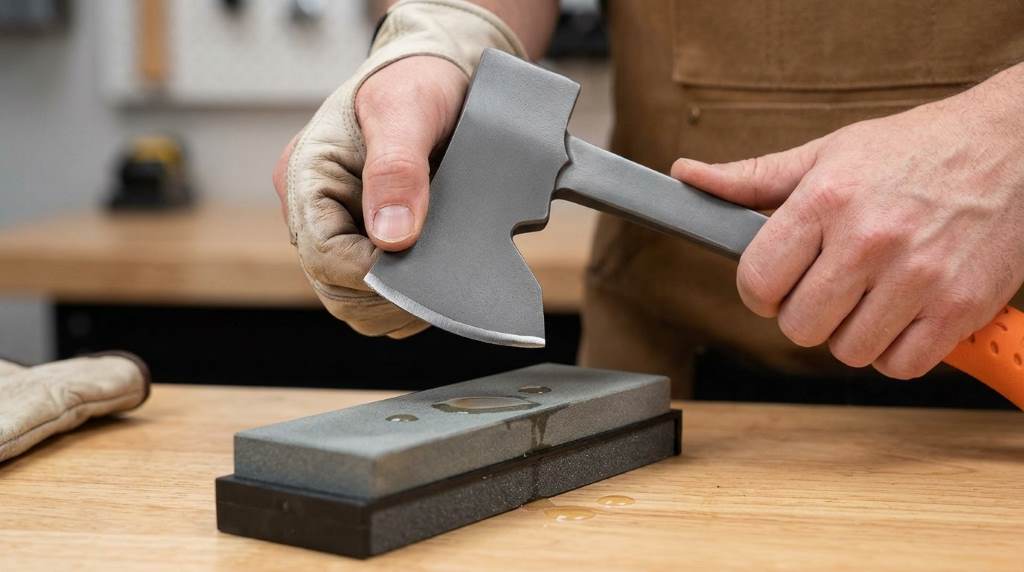 Sharpening an Estwing EO-25A campers axe cutting edge with a flat mill bastard file